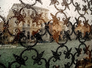 pioggia, gocce, vetro, inferriata, acqua, canale, ringhiera, palazzo, città