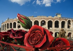 rose, rosso, arena, verona, colosseo, bocciolo, cielo, archi, rosse, fiori
