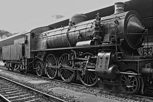 binari, locomotiva, treno, bianconero, ruote, vapore, binario, vagone, stazione, ferrovia