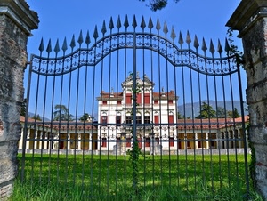 cancello, villa, erba, prato, ferro, verde, punte, lance