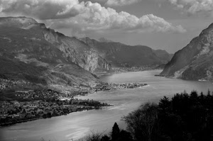 montagne, nuvole, bianconero, lago, paesi, fiume, nero, panorama, bianco