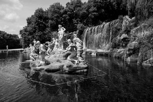 fontana, acqua, statue, cascata, bianconero, alberi, caserta, reggia