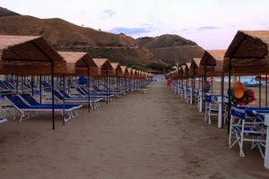sabbia, spiaggia, blu, sdraio, mare, lettini, vacanza