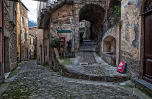 vicolo, arco, porte, case, borgo, strada, lavatoio, sacco, pietre, paese, scorcio