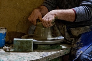 mani, artigiano, spugna, tornio, creta, argilla, vaso, artigianato