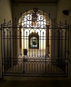 cancello, colonne, archi, cortile, arco, ferro, porta, ingresso, maniglia
