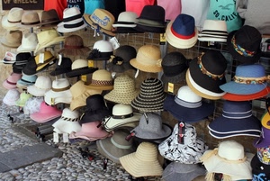 cappelli, esposizione, bianco, paglia, sassi, colori, negozio, nero, blu, rosso