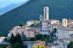 case, campanile, borgo, alberi, montagne, montagna, paese, finestre, torre