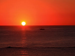 mare, tramonto, sole, barca, rosso, cielo, acqua, orizzonte