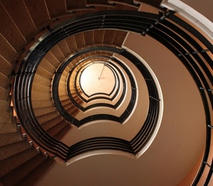 prospettiva, chiocciola, gradini, spirale, ringhiera, scale, scala, marrone, foro, cerchi