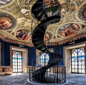 scala, chiocciola, affreschi, finestre, soffitto, ringhiera, gradini, vetrate, dipinti