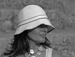 cappello, collana, donna, bianconero, capelli, viso, bianco