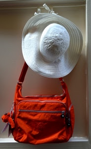 borsa, bianco, cappello, rosso, vetrina, cerniera, arancione