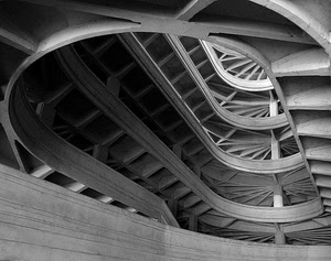 curve, bianconero, architettura, linee, geometrie, soffitto, prospettiva, travi, scale, struttura, legno