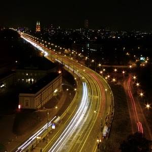 luci, strada, notturno, lampioni, notte, rosso, scie, città, curva, panorama, bianco, chiesa