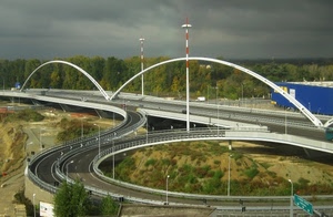strada, ponte, alberi, nuvole, curve, archi, curva, svincolo, lampioni, maltempo