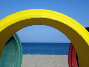 giallo, mare, arco, sabbia, spiaggia, verde, rosso, colori, cielo