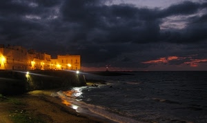 mare, spiaggia, nuvole, luci, notturno, notte, cielo