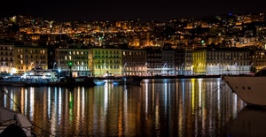 mare, riflessi, luci, notturno, notte, porto, acqua, città, panorama, riflesso, colori