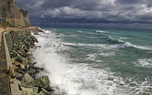 mare, onde, nuvole, schiuma, acqua, costiera, cielo, spruzzi, scogliera