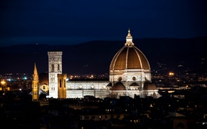 cupola, campanile, firenze, notturno, notte, luci, chiesa, torre, duomo, campanili, basilica, panorama, cattedrale, giotto, brunelleschi, case