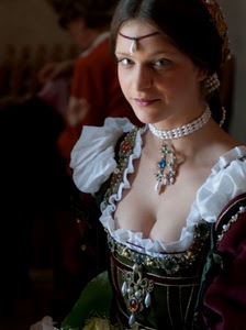 collana, donna, costume, perle, gioielli, dama, abito, viso, ragazza, seno, ritratto