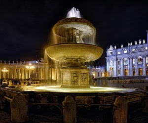 fontana, acqua, piazza, notturno, notte, colonne, vaticano, roma, luci