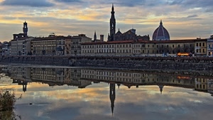 riflesso, fiume, cupola, firenze, acqua, campanile, arno, panorama, case