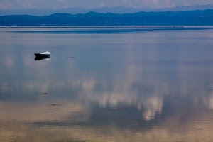 barca, lago, acqua, riflesso, mare, montagne, ombra, nuvole, panorama