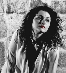 donna, bianconero, capelli, rosso, labbra, ritratto, sguardo, bocca, ricci, viso