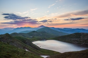 nuvole, lago, montagne, tramonto, montagna, panorama, paesaggio, cielo