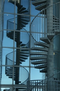 scale, gradini, chiocciola, spirale, riflesso, ringhiere, metallo, scala