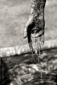 acqua, mano, gocce, fontana, bianconero, dita, scultura