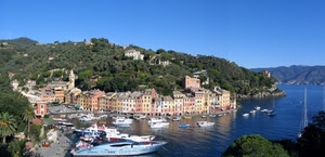 barche, mare, panorama, alberi, acqua, portofino, porto, case, liguria