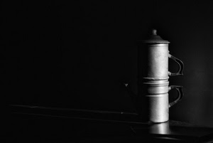 caffettiera, napoletana, bianconero, manici, caffè, nero, ombra, vecchia, grigio, riflesso