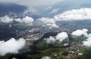 nuvole, panorama, montagne, città, case, cielo, verde, paesaggio, bianco, aerea, strade