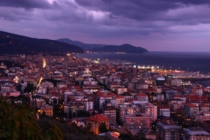 mare, panorama, città, nuvole, cielo, case, golfo, luci, palazzi, costa
