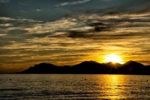 tramonto, mare, nuvole, sole, riflesso, acqua, montagne, isola, alba, cielo, controluce