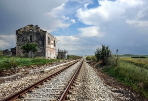 stazione, nuvole, binari, ferrovia, rudere, binario, ruderi, rotaie, prospettiva