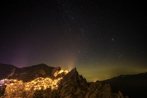 stelle, notte, montagne, notturno, luci, montagna, cielo, paese, panorama, luce
