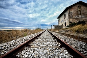 binari, nuvole, stazione, sassi, cielo, casello, rotaie, ghiaia, prospettiva, ferrovia