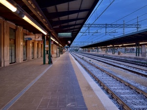 stazione, binari, orologio, ferrovia, fili, binario, rotaie, pensilina, prospettiva