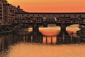fiume, ponte, firenze, acqua, arno, tramonto, riflesso