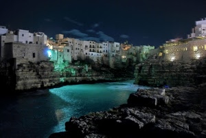 mare, notte, case, acqua, luci, notturno, borgo, cielo, scogli, scogliera