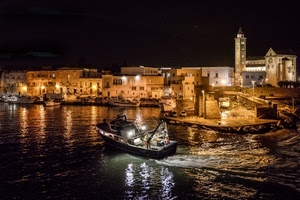 porto, notte, mare, barca, chiesa, peschereccio, acqua, luci, campanile, notturno, riflessi