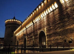 castello, torre, luci, milano, notte, porte, cielo, notturno