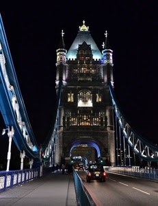 ponte, strada, notturno, luci, notte, londra, auto, torre, automobile, macchina, blu