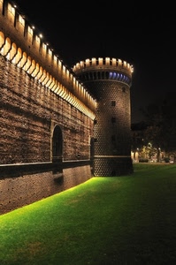 torre, castello, luci, prato, merli, erba, verde, notturno, notte