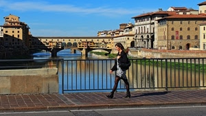 fiume, donna, ponte, firenze, ringhiera, passante, acqua, ponti