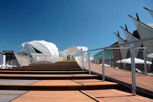 gradini, cielo, expo, scale, scalinata, scala, ringhiera, passerella, rete, ringhiere, ponte, legno, vele, bianco